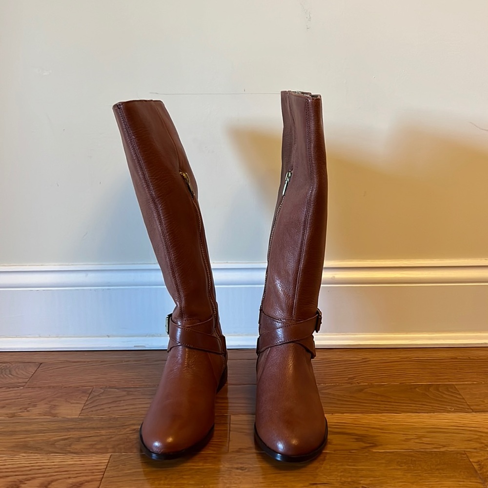 Cynthia Vincent cognac brown boots with gold hardware